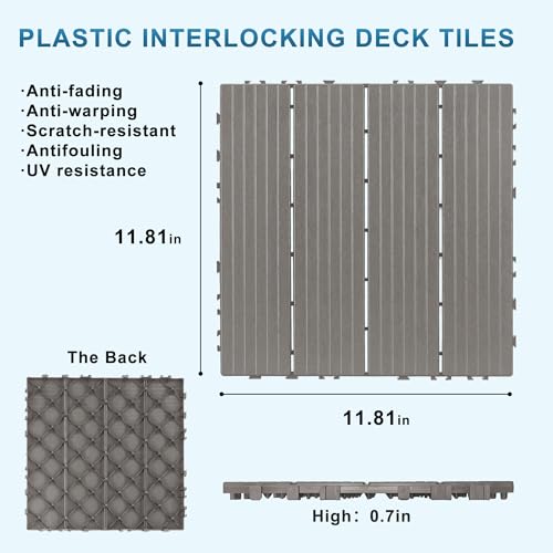 Plastic Interlocking Deck Tiles 12 Pack, 12in Waterproof Patio Flooring by FHWTY - Used condition - Image 4