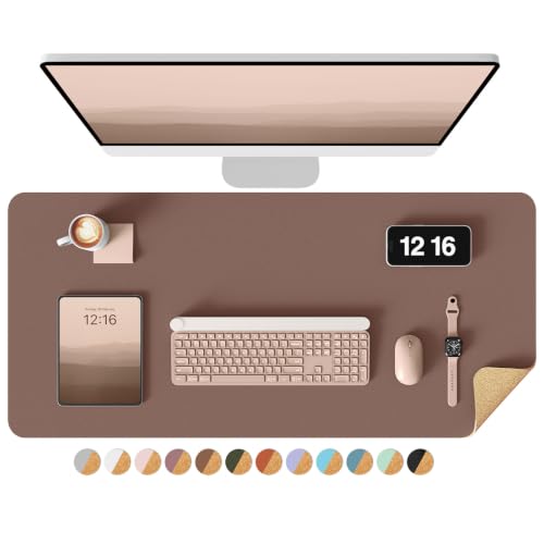 YSAGi Double-Sided Desk Pad, 31.5"x15.7"Leather Desk Mat, Eco Cork Desk Pad Protector,Large Mouse Pad,Waterproof Desk Blotter for Office/Home(Chocolate)