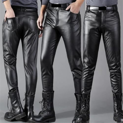 Men Pu Pants Skinny Fit Elasti Motorcycle Trousers Wet Look Stretch Streetwear Pants4