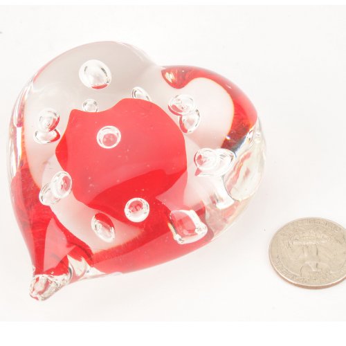 Tripact Inc Christmas Reward Customer 30 Days Special Murano Glass Art Red w/Bubbles in Clear Heart Paperweight PW-6198
