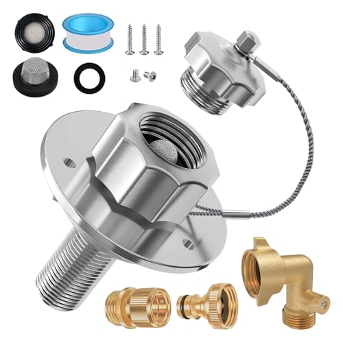 All Metal RV City Water Inlet with Check Valve, RV Water Inlet Replacement, Adjustable 90° Brass Hose Elbow, 3-4 GHT Quick Hose Connector, for RV Camper Motorhome Trailer Marine