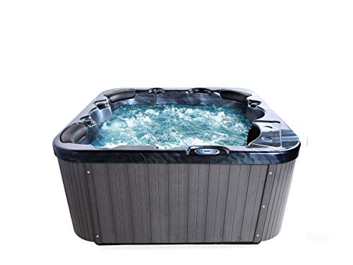Beliani Modern Outdoor Hot Tub Grey Black Acrylic Hydro Massage Underwater Light Sanremo