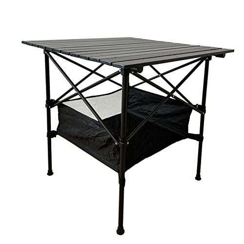 LEADALLWAY Folding Camping Table with Large Storage and Carrying Bags,28x28x28inchs