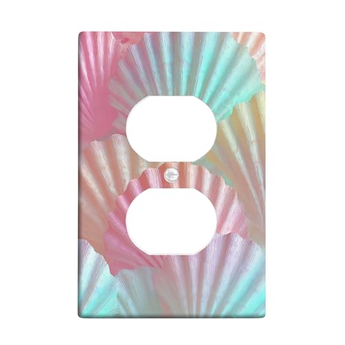 Coastal Shell Lichtschalter-Abdeckplatten/Steckdosenabdeckungen, Pastellschalen für nautische Dekoration, thermoplastische Wandplatten, Standardgröße, Einzel-Duplex-Steckdose