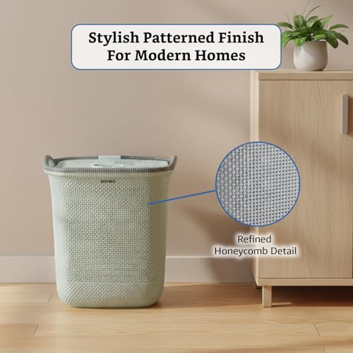 Image of Amazon Brand - Solimo Honey comb Laundry Basket - (Small)-42 Litres-45.4 X 35.6 X 49.9 cm- Coral green
