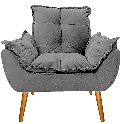 Poltrona Cadeira Decorativa Opala Corano Cinza Pés Palito para Recepção Sala de Estar Consultório Es