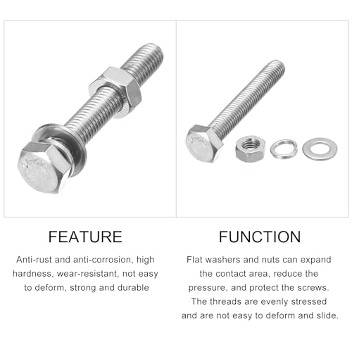 Image of METALLIXITY Hex Head Screws Bolts, Nuts, Flat & Lock Washers Kits (M8-1.25x55mm) 6 Set, Stainless Steel Fully Threaded Machine Screws Bolt Set - for Home Appliance Equipment
