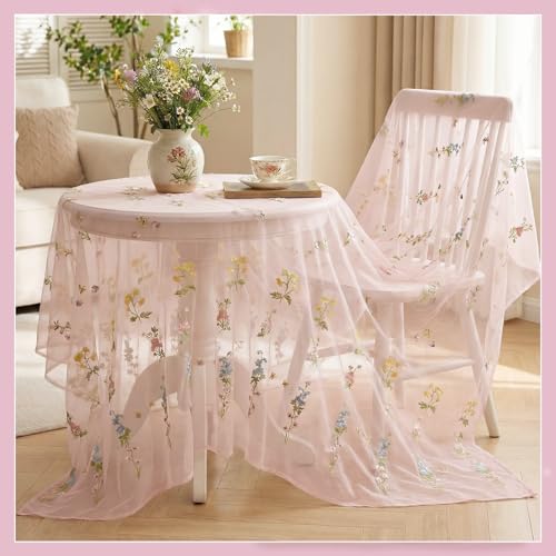 Lounsweer 3 Pcs Pink Wildflower Table Runner 10ft Embroidery Tulle by Lounsweer - Used condition - Image 2