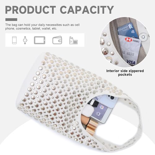 GOKTOW Trendy Y2K Studded Vegan Leather Tote Bag - Rivets Bucket Shoulder Handbag for Daily & Party4