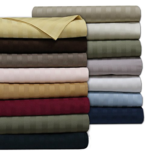 Royal Tradition Damask Striped 600-Thread-Count, 100-Percent Cotton Full 4Pc Bed Sheets Set, Bronze #TOP1