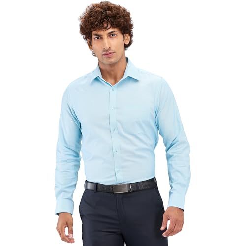 Image of Raymond Men's Slim Fit Structure Pattern Pure Cotton Semi Cut Away Collar Full Sleeve Formal Shirt