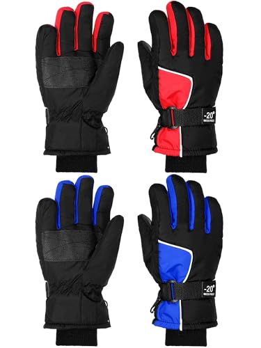 Image of SATINIOR 2 Pairs Kids Waterproof Winter Snow Gloves Ski Gloves for Boy Girl Outdoor Warm Thickening Snowboard