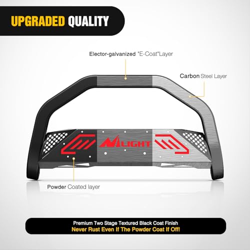 Image of Nilight Bull Bar&License Plate Hole with LED Light Bar Compatible with Ford Ranger 2019 2020 2021 2022 2023 2024 2025 2026 Truck Brush Guard, Front Bumper Push Bar w /Grille Skid Plate Light Mount