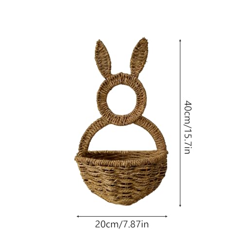 Cesta de flores trenzada a mano con diseño de conejo de Pascua 6