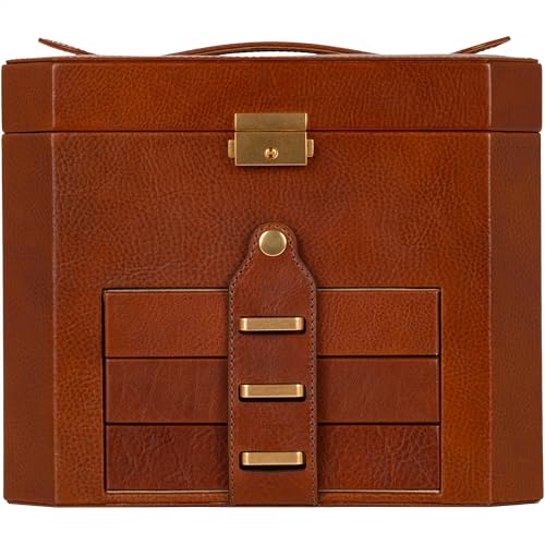 Image of Time Resistance Leather Jewelry Box - Full Grain Leather Jewellery Organizer - Lock Box for Women (Cognac Brown)