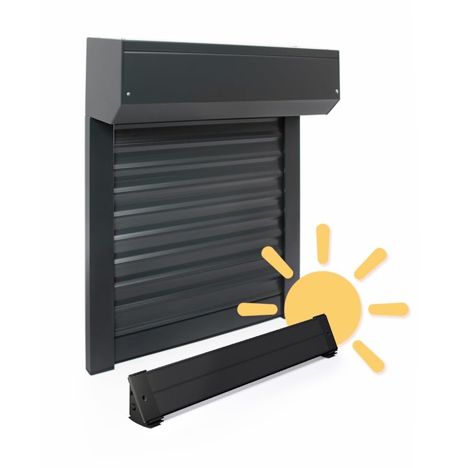 Volet Roulant Solaire Autonome Ajustable en Aluminium - H 155 cm x L 150 cm- Coloris Gris Anthracite (7016) - Montage Facile, pour Fenêtre- -