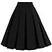 Dressever Women's Vintage A-line Printed Pleated Flared Midi Skirts Black X-Large