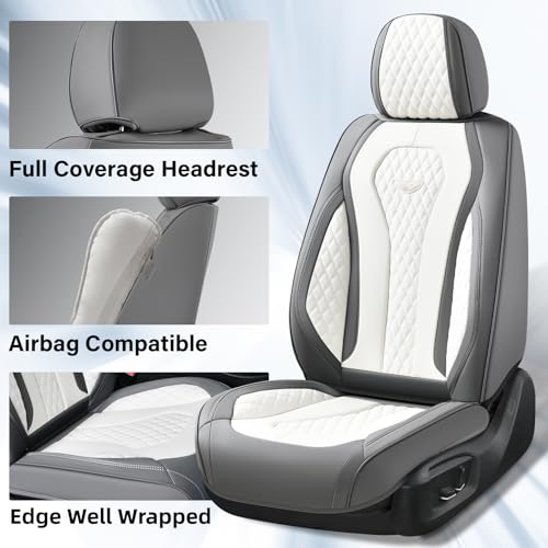 Image of Coverado Seat Covers, Car Seat Covers Full Set, White Car Seat Cover, Car Seat Cushion Waterproof, Front Seats Back Seat Covers, Luxury Seat Cover Car Seat Protector Universal Fit Most Cars