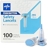 Medline Sterile Safety Lancets, Push-Button Activation, Blood Glucose Testing, Controlled Penetration, 28G x 1.6 mm, 100 Count