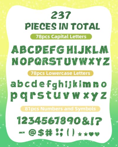 Image of 237 Pcs Glitter Bulletin Board Letters, Numbers and Punctuation 4 Inch | Cut Out Letters for Bulletin Board Decorations, Poster Board Letters Alphabet Cutouts for Classroom Wall Decor (Green)