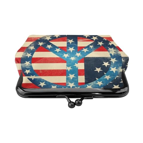 Pu Leather Buckle Coin Purse American-Flag-Peace-Sign Girls Kiss-Lock Change Purse Wallets2