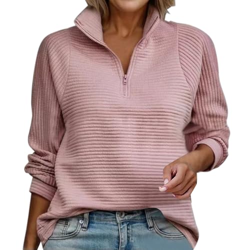 PODOLIXIA Sweatshirt Damen Stehkragen Troyer Damen ohne Kapuze Damen Pullover Herbst Arbeitspullover Oberteile Damen Langarm Half Zip Pullover Damen Einfarbig Raglanärmel Langarmshirts