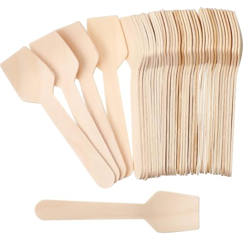 Cucchiai di Legno Monouso,100 PCS Cucchiaio Gelato USA e Getta Cucchiaini Legno Cucchiai da Dessert Gelato per Feste tè Pomeridiano Stoviglie Cucchiaio da Tavola in Legno