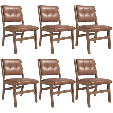 civama Faux Leather Dining Chairs Set of 6, 19 Inch Dining Room Chairs with Sturdy Back, Armless Accent Side Chairs Wood Legs, Comfy Upholstered Kitchen Living Room Chairs, Brown Cover