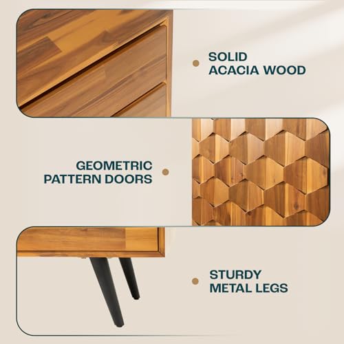 image for Bme Sideboard Georgina Solid Wood 2 Doors & 3 Drawers, 61'' Mid Centur