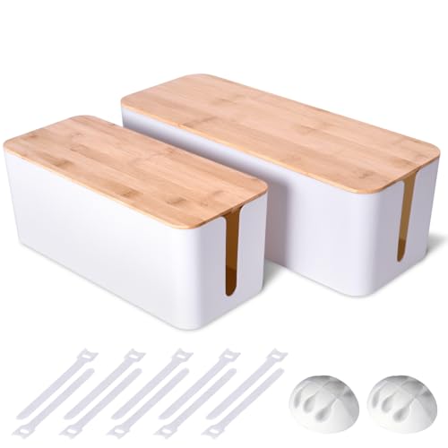 Naeety 2Pack Cable Management Box,Wooden Style Cord Organizer Cord Hide Box