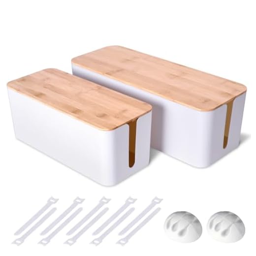 2 Pack Large Cable Management Box – Wooden Style Cord Organizer and Cover for TV Wires, Computer, Router, USB Hub and Under Desk Power Strip – Safe ABS Material and Baby-Pets Proof Lock (White)