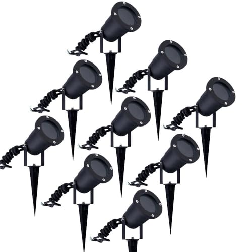 Ledvion - 9X Spots à Piquer LED, Aluminium, IP65, Support GU10, 1M de Câble, Projecteur LED, Spots de Jardin