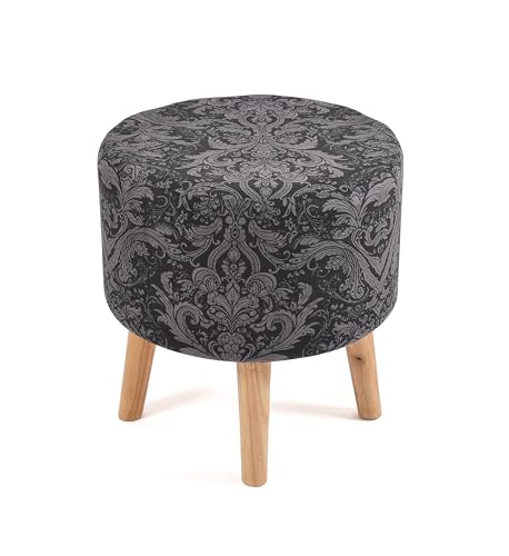 Image of NACIA Elegant Storage Ottoman Stool - Soft Cushioned Top for Seating & Footrest - Space-Saving, Stylish Design for Living Room, Bedroom & Office Spaces, 18 Inch, Black Damask