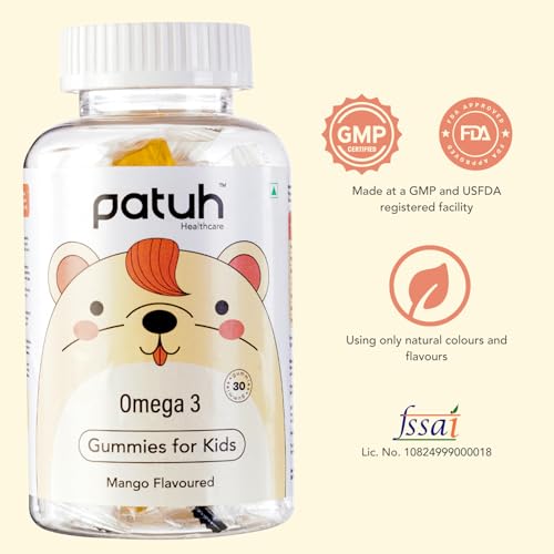 Image of Junior Omega 3 Kids Gummies (4+ Years), Supports Brain Development, Memory, Focus & Immunity, DHA Omega 3 Supplement for Kids, 100% Veg (Mango Flavour, 60 Gummies)
