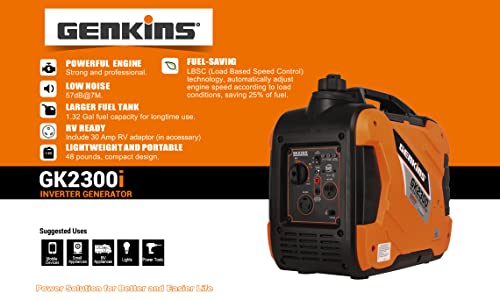 Genkins GK2300I 2300 Watt Portable Inverter Generator Ultra Quiet Gas Powered Rv Ready Carb Epa Complied Ship To 50 States & Puerto Rico thumb #2