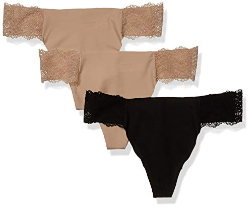 b.tempt'd by Wacoal Women's b Bare Thong Panty 3 Pack, AU Natural, Au Natural, Night, M