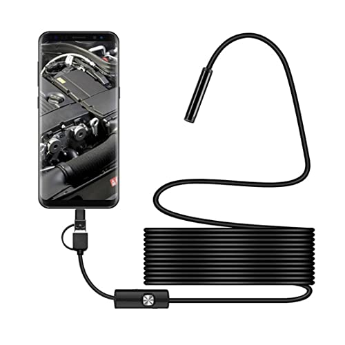 angelHJQ Cámara De Inspección De Endoscopio USB De 7 Mm, Boroscopio De Serpiente 3 En 1 Cable Semirrígido Impermeable, Cámara De Tubería De Drenaje De Fregadero De Tubo con 6 Luces LED Cover