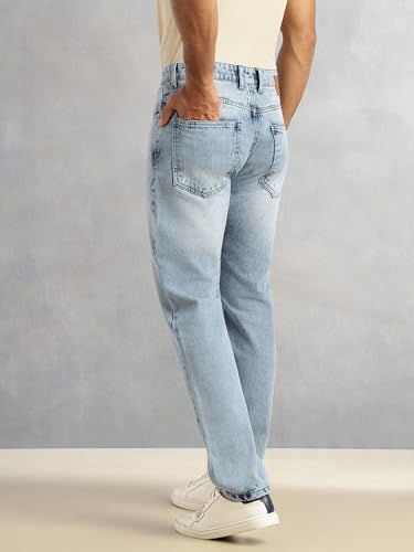 Image of Thomas Scott Men's Relaxed Fit Mid-Rise Stretchable Jeans | Clean Look Denim | 5 Pocket Design | Button & Zip Closure Casual Jeans for Men
