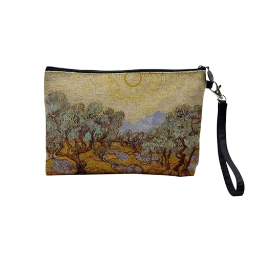Vinci Rembrandt Klimt Vinci Rembrandt Klimt Canvas Linen Look Canvas Makeup Bag Toiletry Bag Coin Purse, Van Gogh Olive Trees, 23.5 x 15 cm, Makeup Bag
