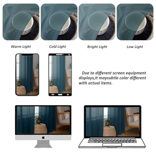 Image of Chyhomenyc Stone Blue Sheer Valances for Windows - Light Filtering Small Kitchen Curtains, Rod Pocket Short Top Window Treatment Decor for Living Room Bathroom Basement, 42Wx16L inches, 2 Panels