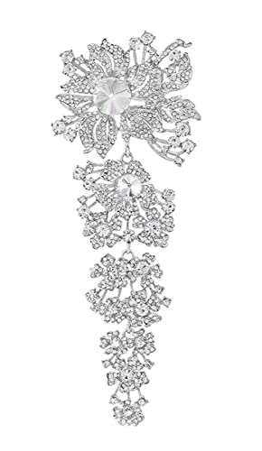 Image of Gyn&Joy 7.59 Inch Crystal Large Wedding Bouquet Brooch Pin