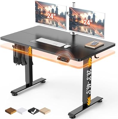 Veken 47.2" Standing Desk, Adjustable Height Office Desk with Wood Desktop, Computer Table for Home Work, Study and Gaming, Small Spaces, Modern Furniture, Black | Height Adjustable Sit Stand Up Computer Tables for Home Office, Study and Writing, Suit students, employees and group work