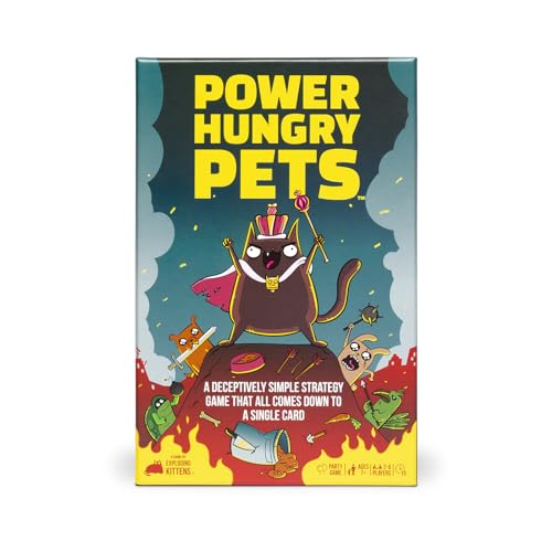 Exploding Kittens - Power Hungry Pets: Strategic Card Game - Fun Family Board Game Night Adventure | Ages 7+ | 2-6 Players | 21 Cards & 7 Tokens