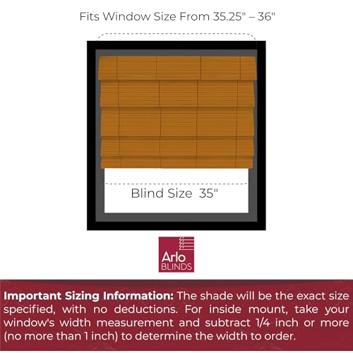 ARLO BLINDS Sheer Bamboo Roman Shades with Valance - Dali Walnut, 35" W x 60" H - Light Filtering Cordless Blinds for Interior Windows - Real Natural Bamboo Material - Mounting Hardware Included - Thumbnail 3