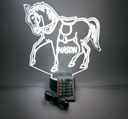 Horse Light Up Lamp Led Personalized Name Night Light Engraved Running Horses Rider Stallion Table Lamp, Our Newest Feature - It's Wow, With Remote, 16 Color Options, Dimmer, Free Engraved, Great Gift #TOP2