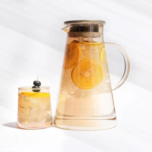 Image of Martvia Premium Juice and Water Brown Glass Pitcher jug with Lid 1.9 Liter Romantic Style jugs with Handle Pitcher for Serve, Milk, Lassi, Cocktail, Ideal for Gift Beverage Carafes (NP - 06)