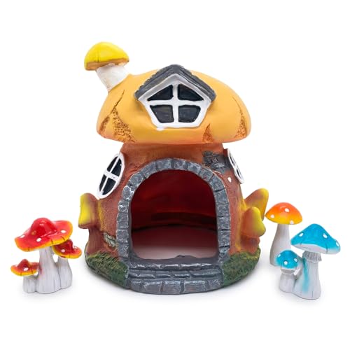 Toad House Reptile Snake Hide 6H Mushroom Ball Python Hide for Outside Garden Reptile & Amphibian Habitat Hideouts for Frog Lizard Turtle Aquarium Cave Fish Leopard Gecko Tank Accessories