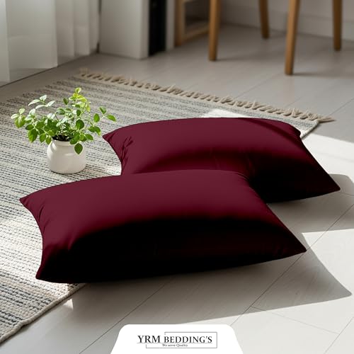 Image of YRM Bedding's - Egyptian Cotton 600TC Pillow Cover | Premium Pillowcases | Luxury Bedding-Export Collection | High Thread Count Durable & Breathable Covers - Wine | [20''x32''] Inches