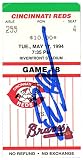 Deion Sanders Autographed Atlanta Braves 5/17/1994 vs Reds Ticket BAS