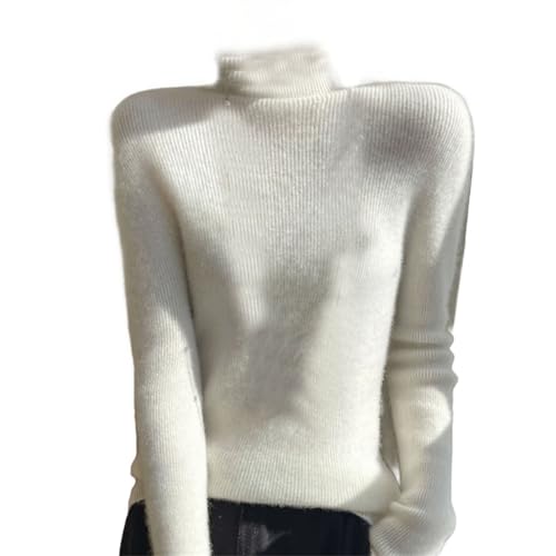 Cashmere Turtleneck Sweater for Women - Solid White Casual